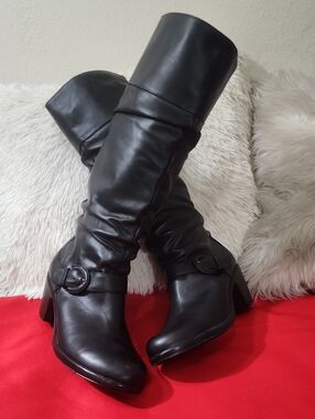 Dansko Black Knee-High Buckle Heeled Boots